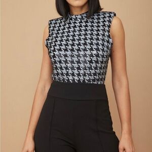 Black and white Sequence houndstooth bodysuit